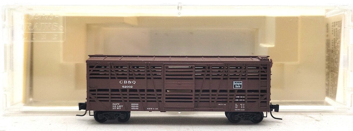 MicroTrains 13809-2 Z Scale Chicago Burlington & Quincy Stock Car #52002 LN/Box