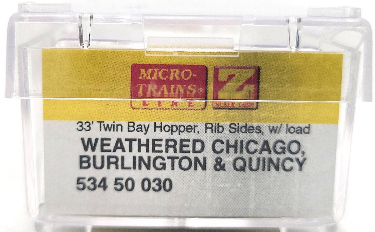 Micro-Trains 53450030 Z Scale Weathered CBQ 33' Twin Bay Hopper w/ Load #189275 LN/Box