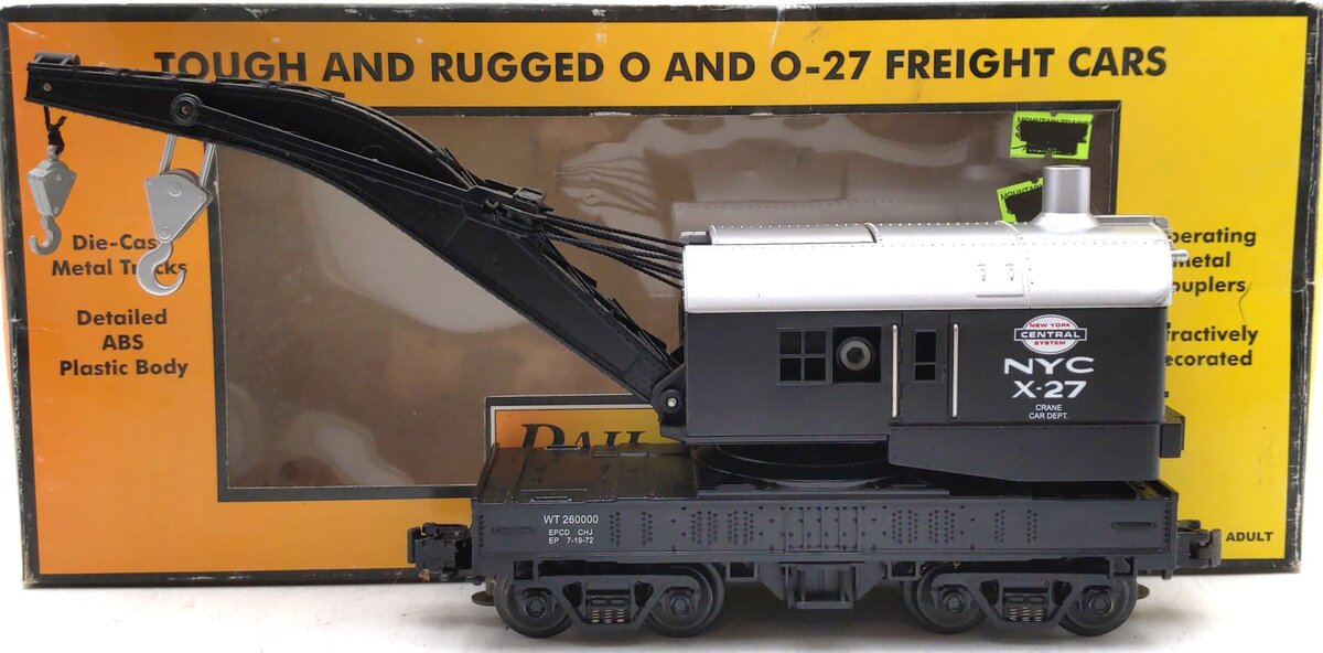 MTH 30-7910 O Gauge New York Central Operating Crane Car X-27 EX/Box