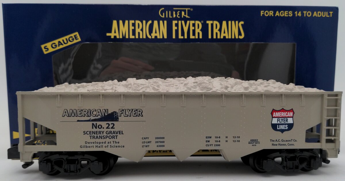 American Flyer 6-48662 S Scale American Flyer Scenery Gravel 3-Bay Hopper #22 EX/Box