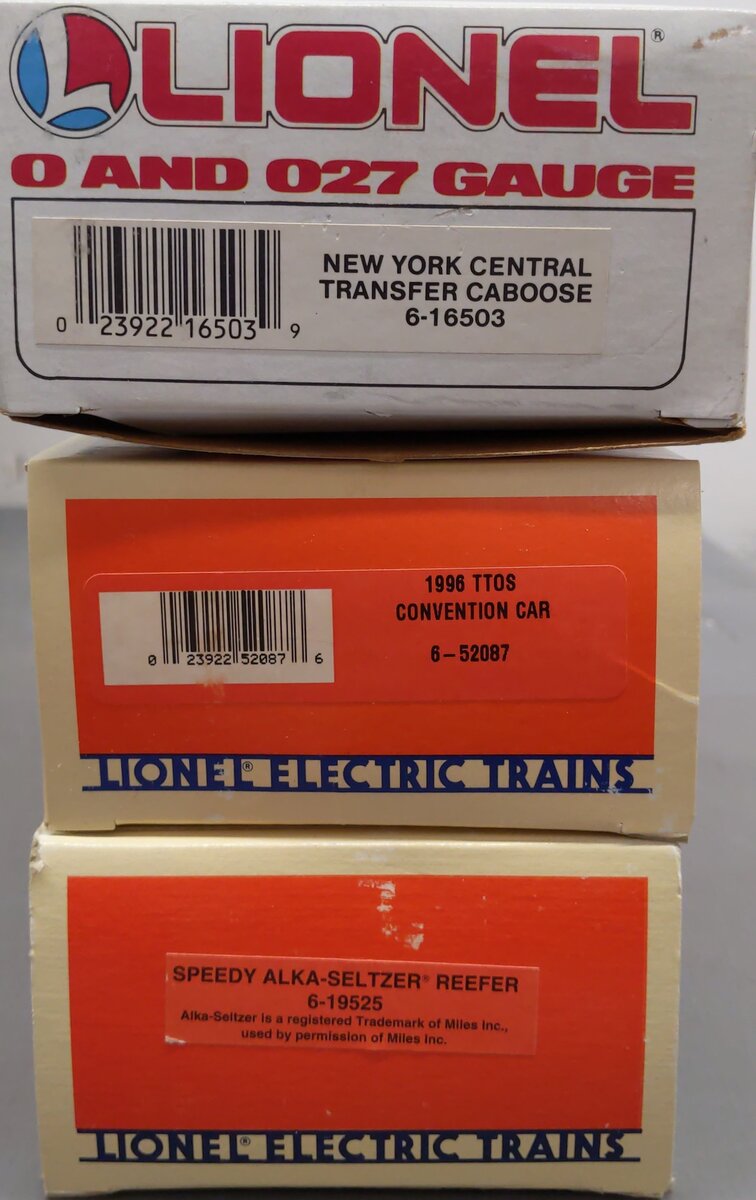Lionel O Gauge Assorted Freight Cars: 16503, 19525, 52087 [3] VG/Box