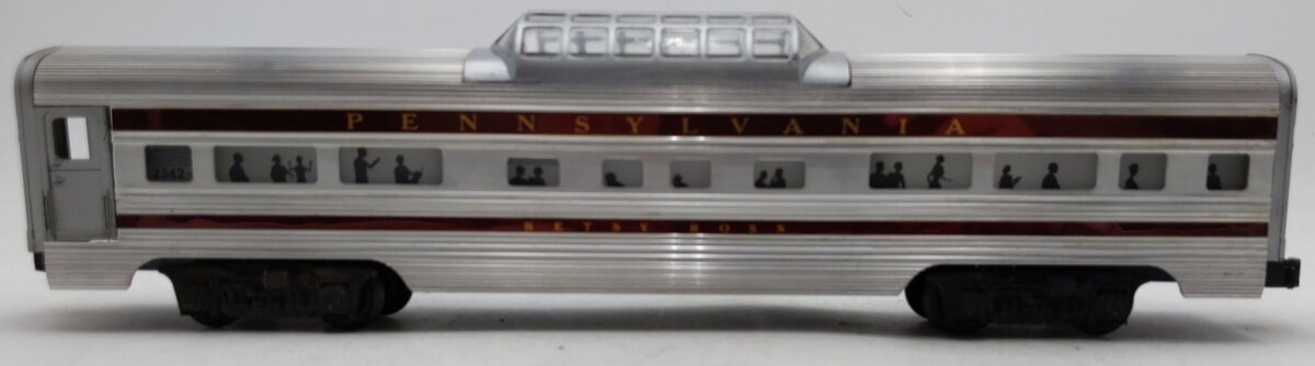 Lionel 2542 Vintage O Pennsylvania Betsy Ross Aluminum Vista Dome Car EX