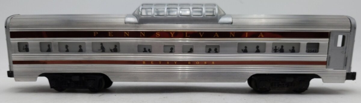 Lionel 2542 Vintage O Pennsylvania Betsy Ross Aluminum Vista Dome Car EX