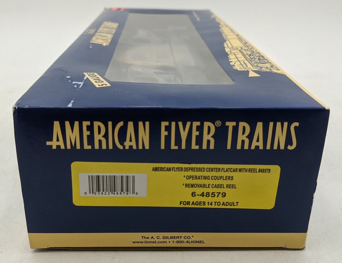 American Flyer 6-48579 S Gilbert Electric Depressed Center Flatcar w/Cable Reel NIB