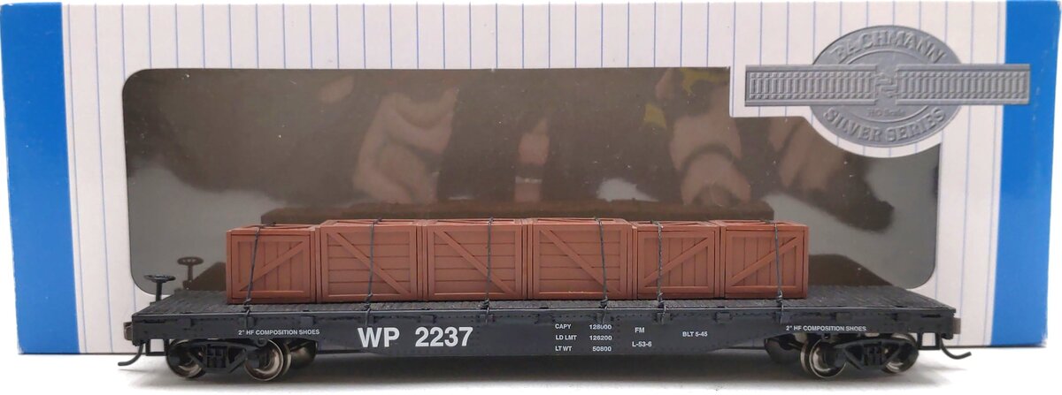 Bachmann 18932 HO Western Pacific W/Crated Load 50' Black Flatcar #2237 LN/Box