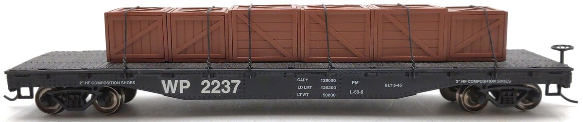 Bachmann 18932 HO Western Pacific W/Crated Load 50' Black Flatcar #2237