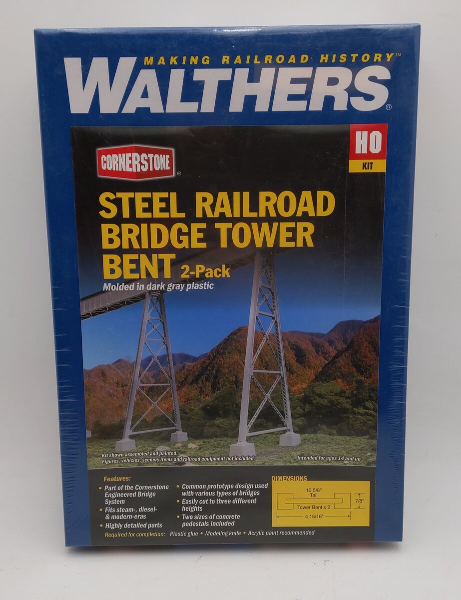 Walthers 933-4555 HO Steel Railroad Bridge Tower Bent Kit (Pack of 2) MT/Box