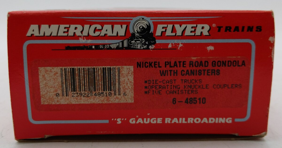 American Flyer 6-48510 S Scale Nickel Plate Road Gondola with Canisters #48510 EX/Box