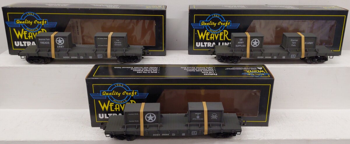 Weaver 12052 3 Car Set Flat Cars w/ Crates EX/Box