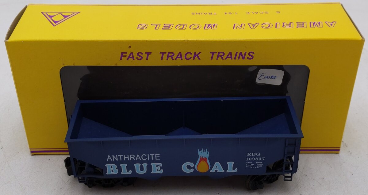 American Models 3273 S Gauge Reading Blue Coal 2-Bay Hopper #109837 EX/Box