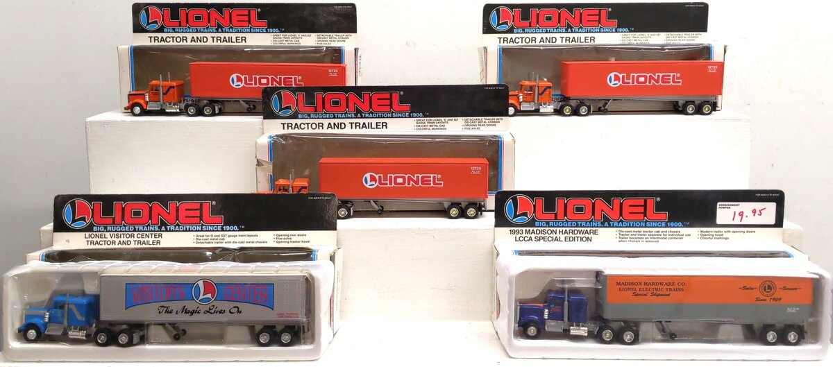 Lionel O Gauge Assorted Tractor and Trailers: 12725, 12860, 52025 [5] LN/Box