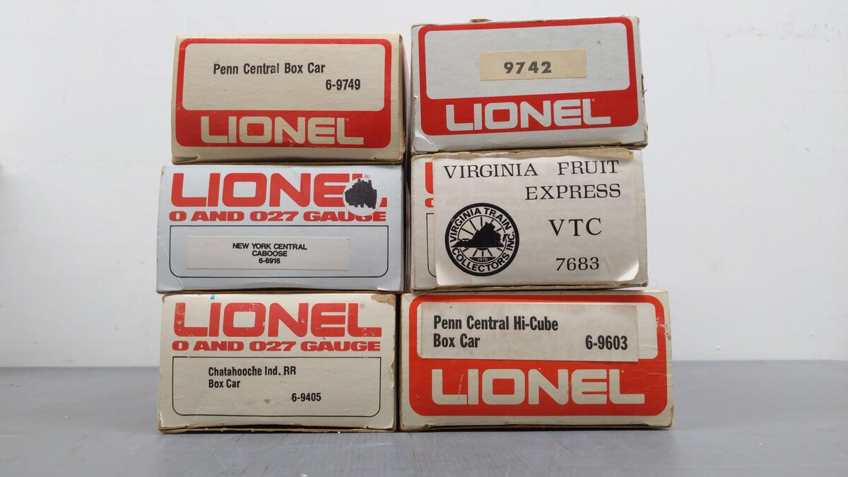 Lionel O Assorted Freight Cars 6-6916, 6-9603, 6-9749, 6-5705, 6-9405, 6-9742[6] EX/Box