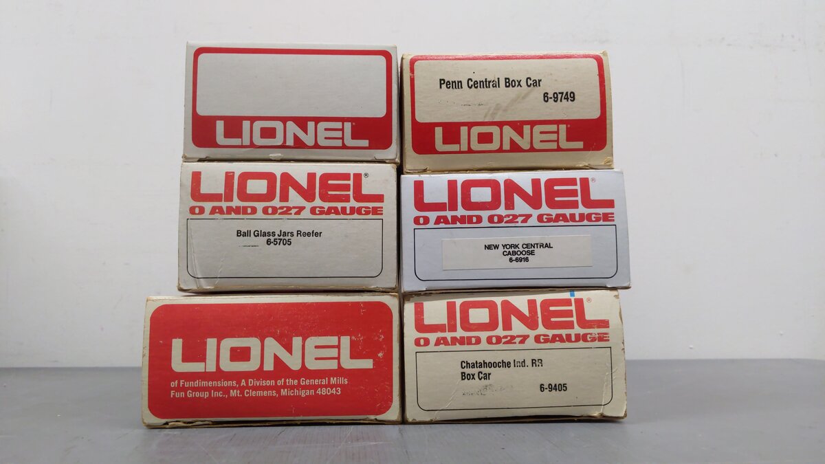 Lionel O Assorted Freight Cars 6-6916, 6-9603, 6-9749, 6-5705, 6-9405, 6-9742[6] EX/Box