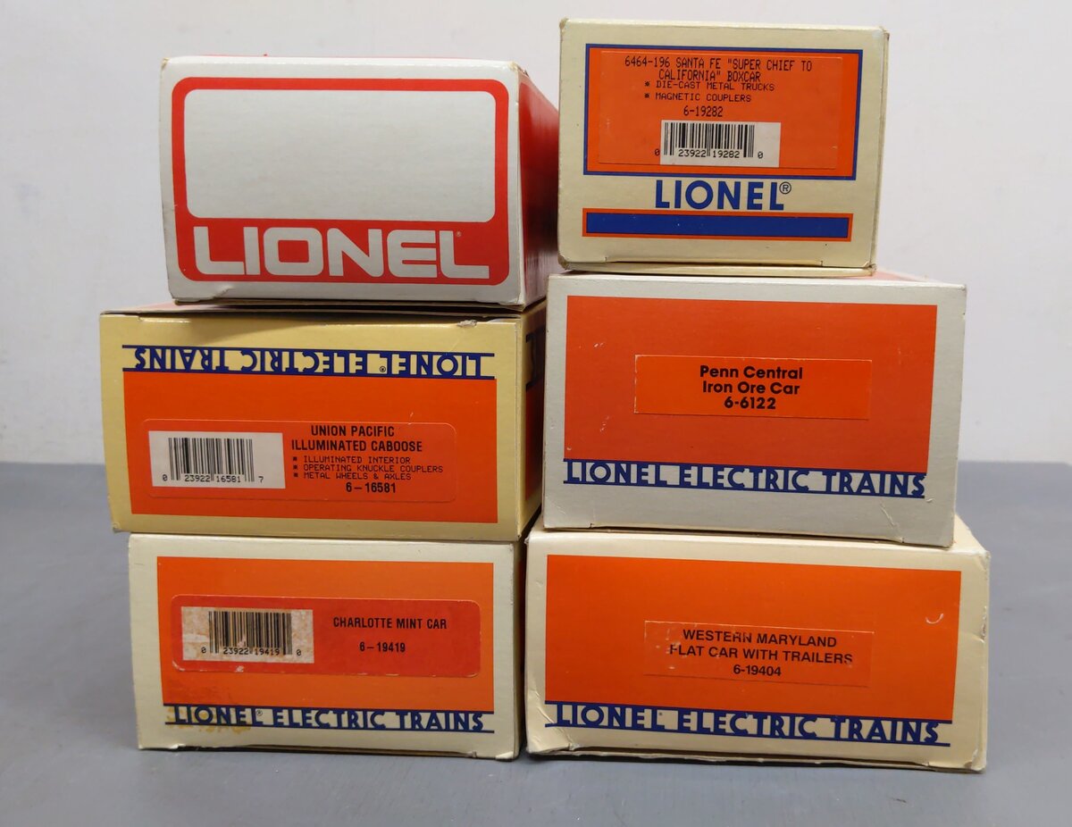Lionel O Assorted Freight Cars 6-19419, 6-19404, 6-9155, 6-19282, 6-16581[6] EX/Box