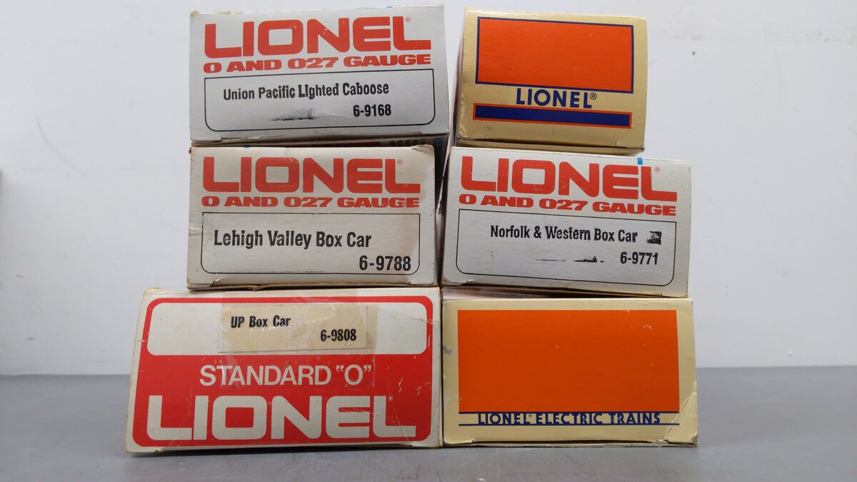 Lionel O Assorted Freight Cars 6-9168, 6-16750, 6-9808, 6-29213, 6-9788 [6] VG/Box