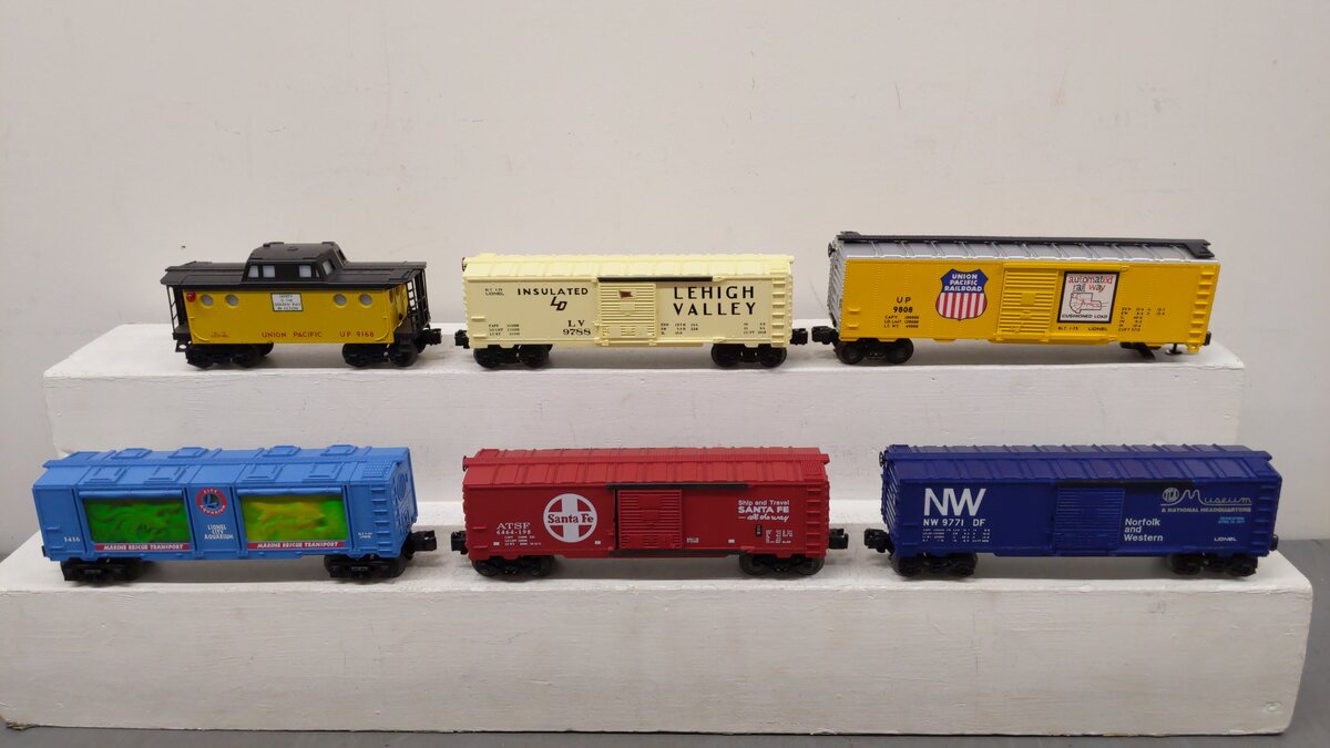 Lionel O Assorted Freight Cars 6-9168, 6-16750, 6-9808, 6-29213, 6-9788 [6] VG/Box