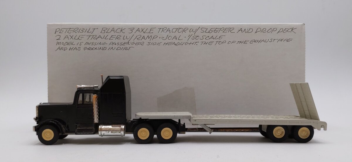 Joal 1:50 Scale Peterbilt Black 3-Axle Tractor w/Sleeper & Ramp Trailer LN