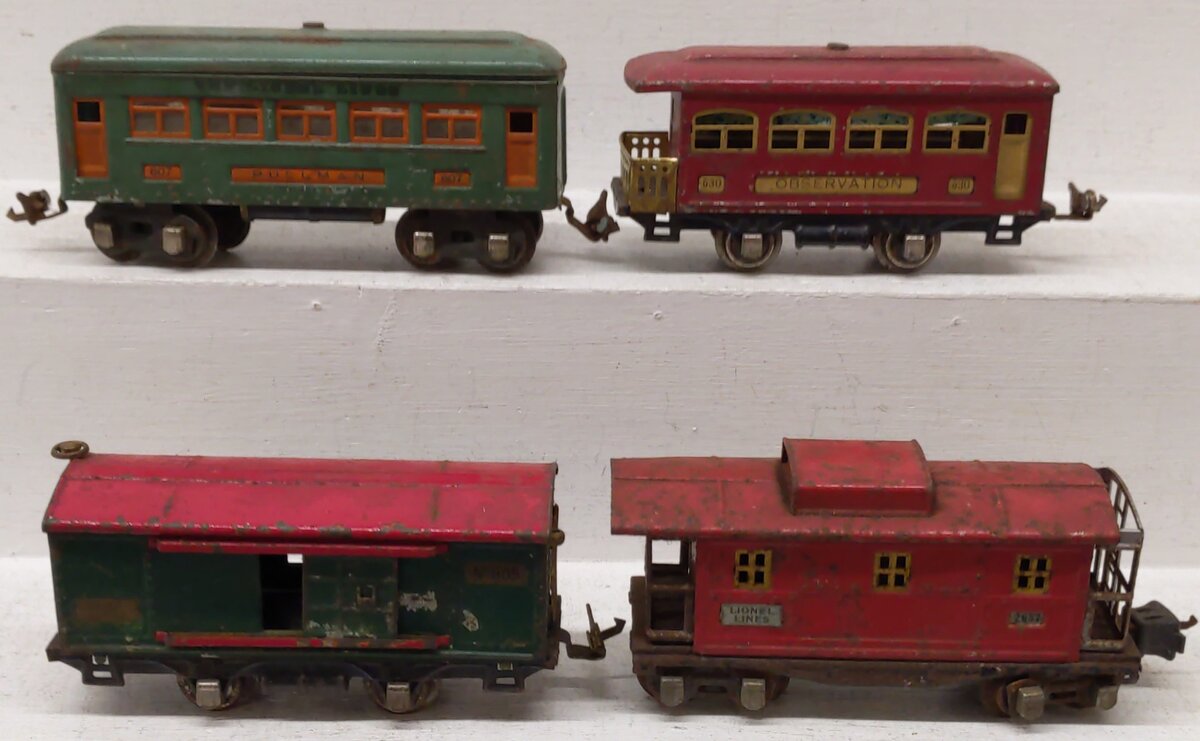 Lionel Prewar O Tinplate Assorted Cars 805, 2657, 630, 607 [4]