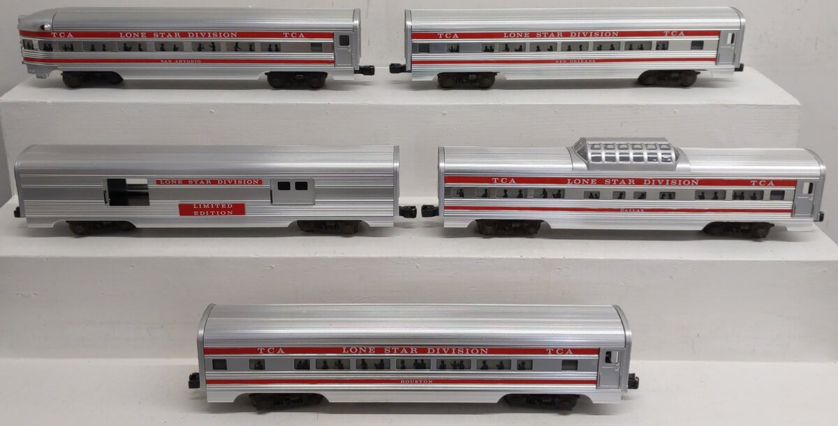 Lionel O Gauge TCA Lone Star Division Aluminum Passenger Set EX