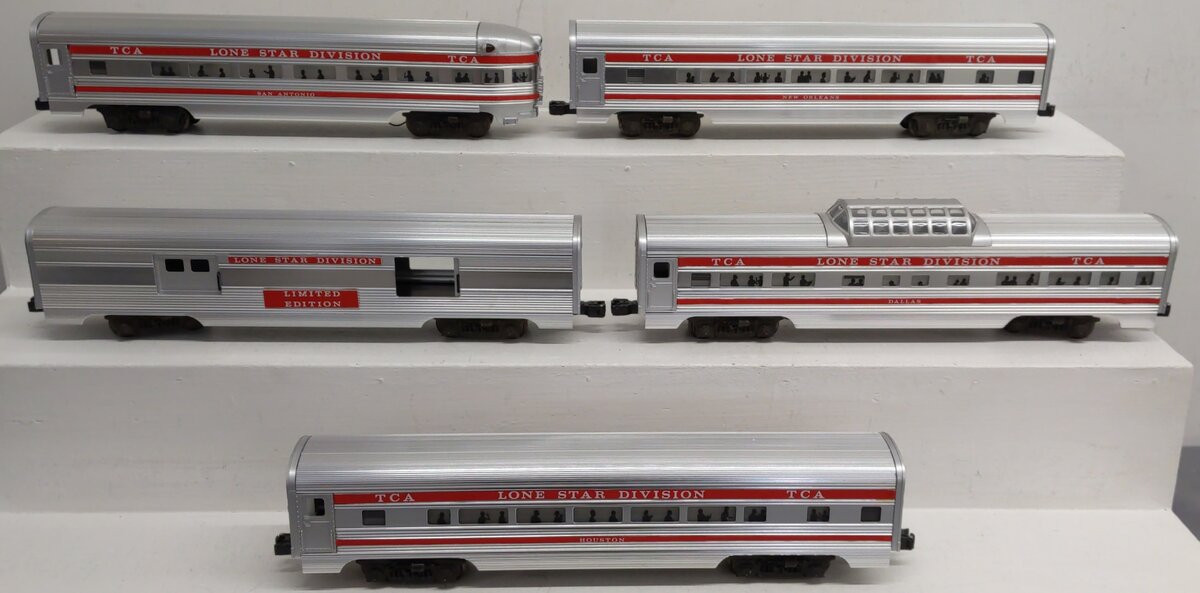 Lionel O Gauge TCA Lone Star Division Aluminum Passenger Set EX