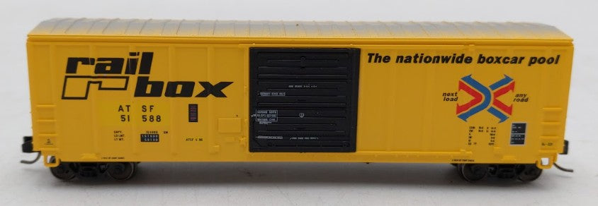 InterMountain 67521-05 N Scale ATSF Ex-Railbox PS Exterior Post Boxcar #51588 EX/Box