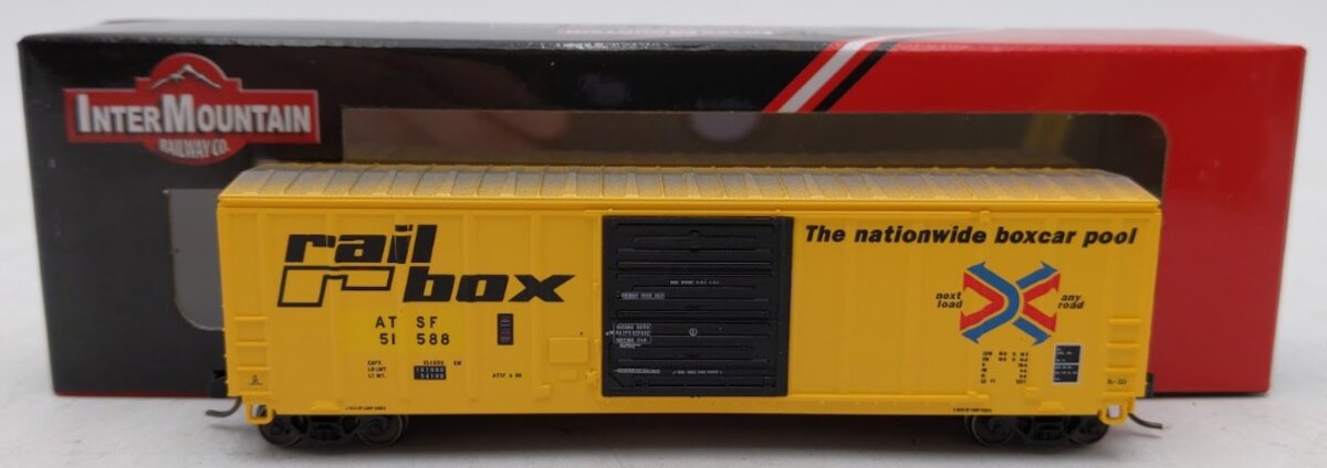 InterMountain 67521-05 N Scale ATSF Ex-Railbox PS Exterior Post Boxcar #51588 EX/Box
