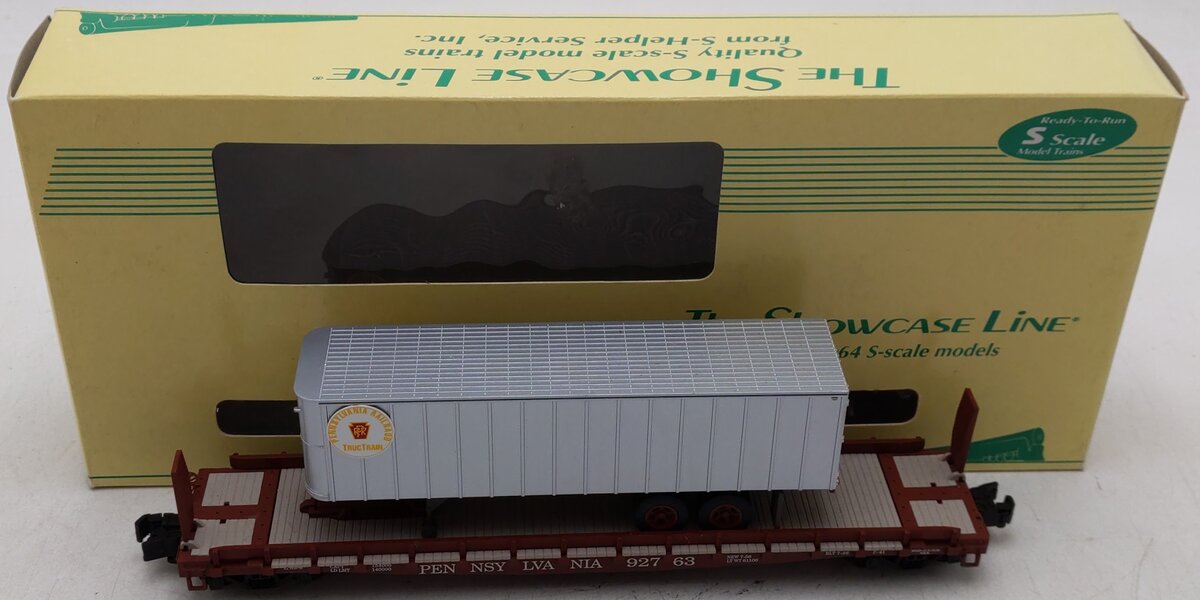 S-Helper 00306-9 S Scale Pennsylvania Railroad Flatcar w/ PRR Trailer #92763 EX/Box