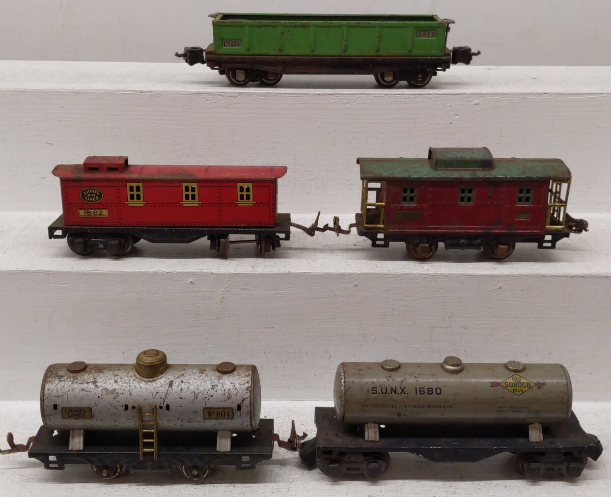Lionel Prewar O Tinplate Assorted Freight Cars 804, 1680, 807, 1682, 2812 [5]