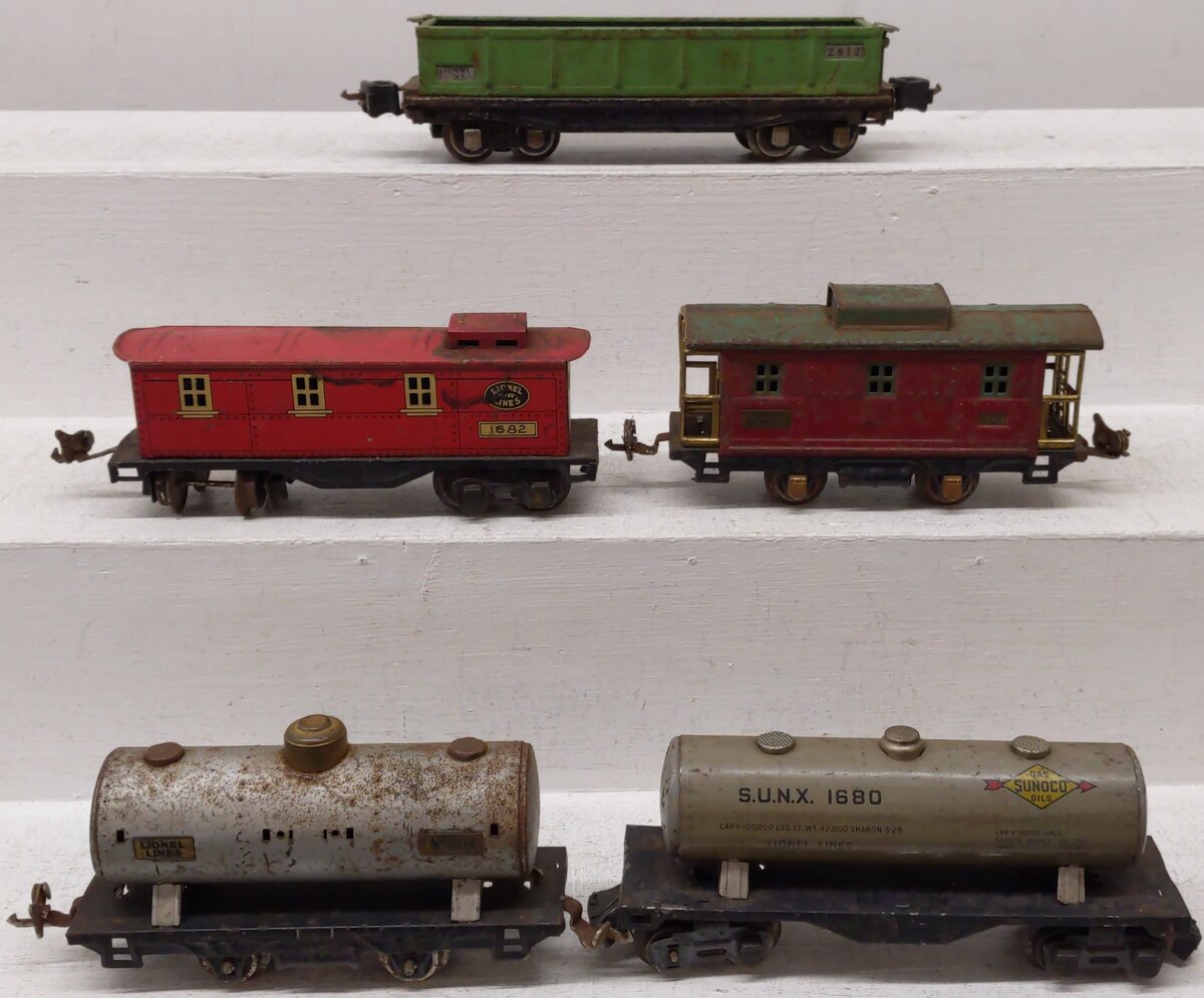 Lionel Prewar O Tinplate Assorted Freight Cars 804, 1680, 807, 1682, 2812 [5]