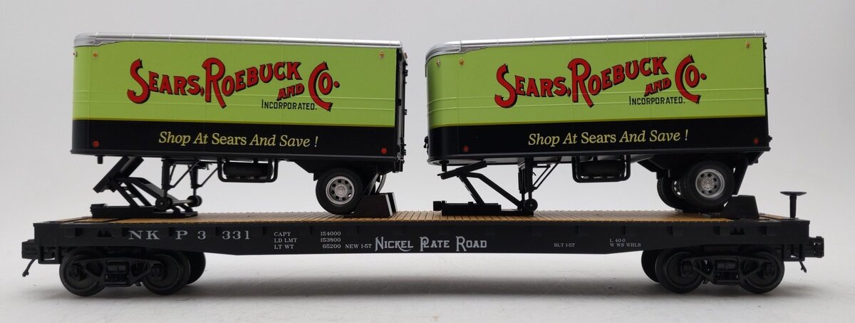 MTH 20-95407 O Gauge Nickel Plate Road Flatcar w/2 PUP Trailers #3331 LN/Box