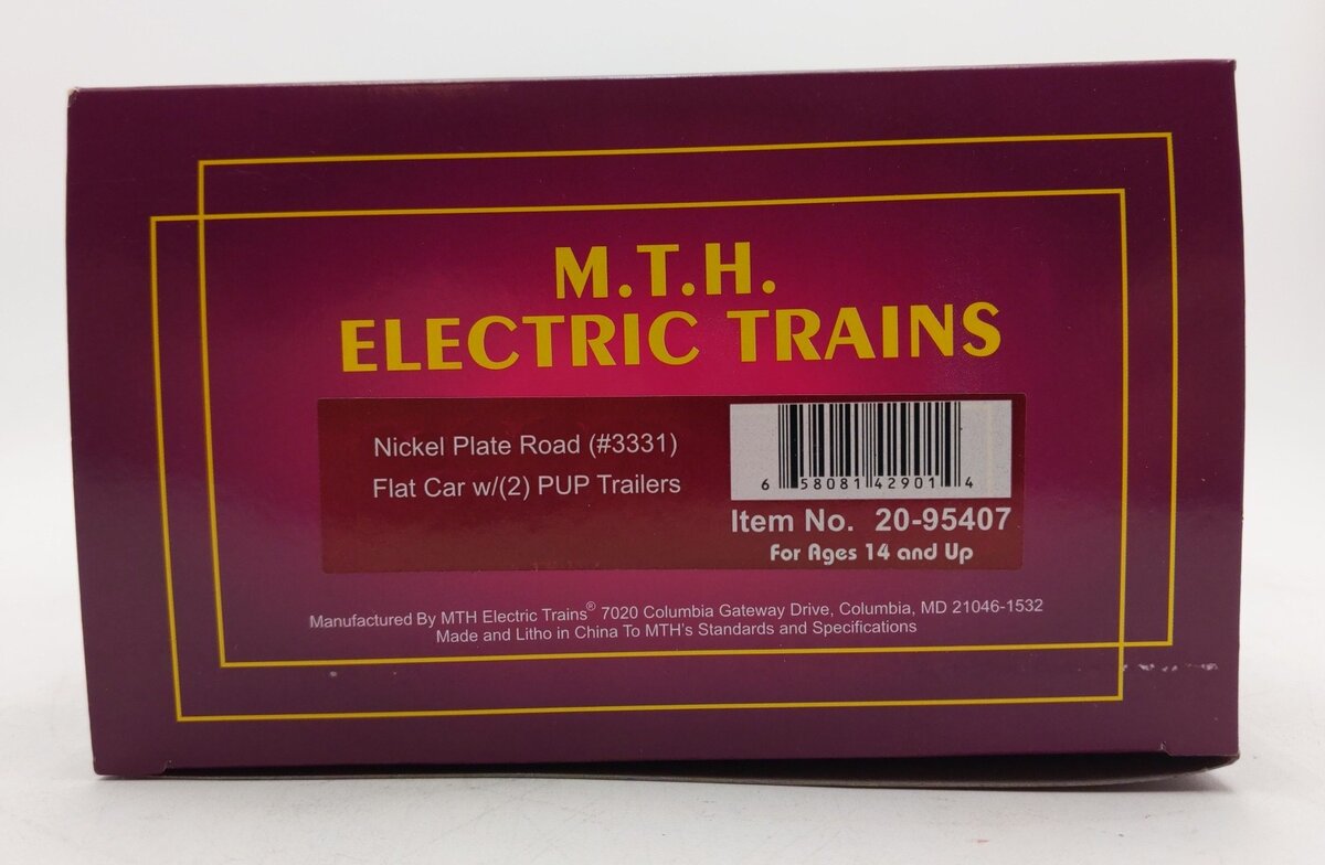 MTH 20-95407 O Gauge Nickel Plate Road Flatcar w/2 PUP Trailers #3331 LN/Box