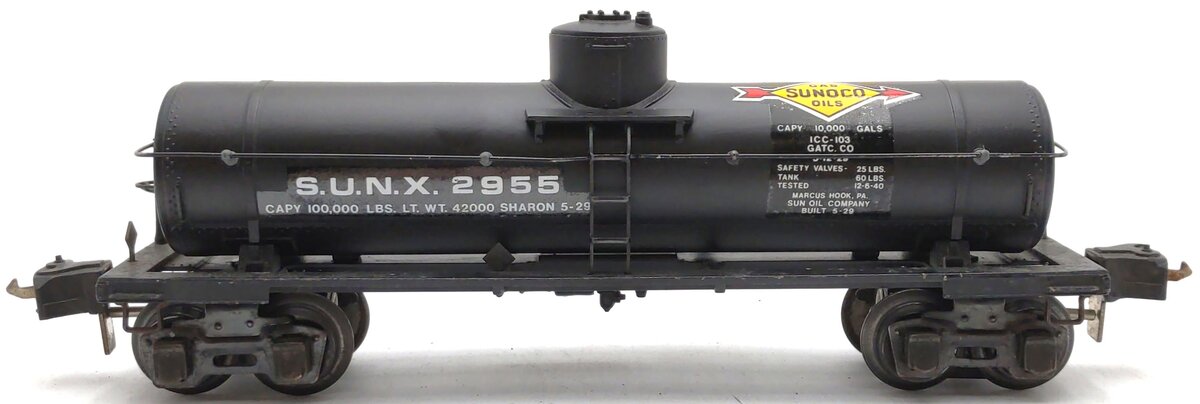 Lionel 2955 Vintage O Gauge Prewar Sunoco Die-Cast Single Dome Tank Car