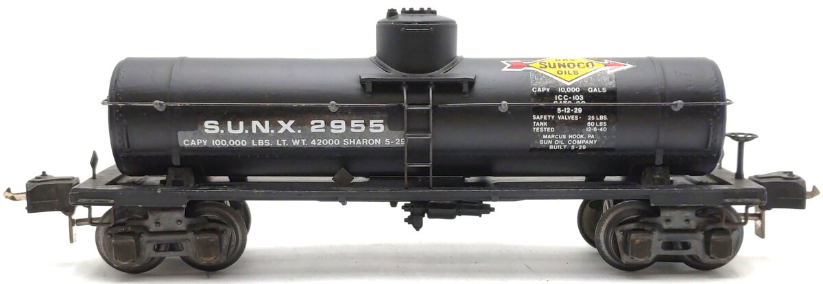 Lionel 2955 Vintage O Gauge Prewar Sunoco Die-Cast Single Dome Tank Car