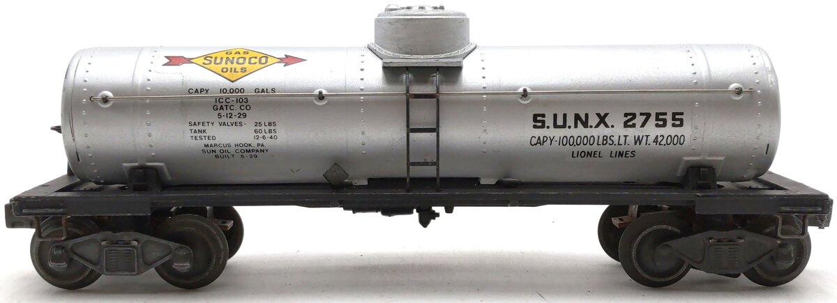 Lionel 2755 Vintage O Prewar Sunoco Metal Single Dome Tank Car