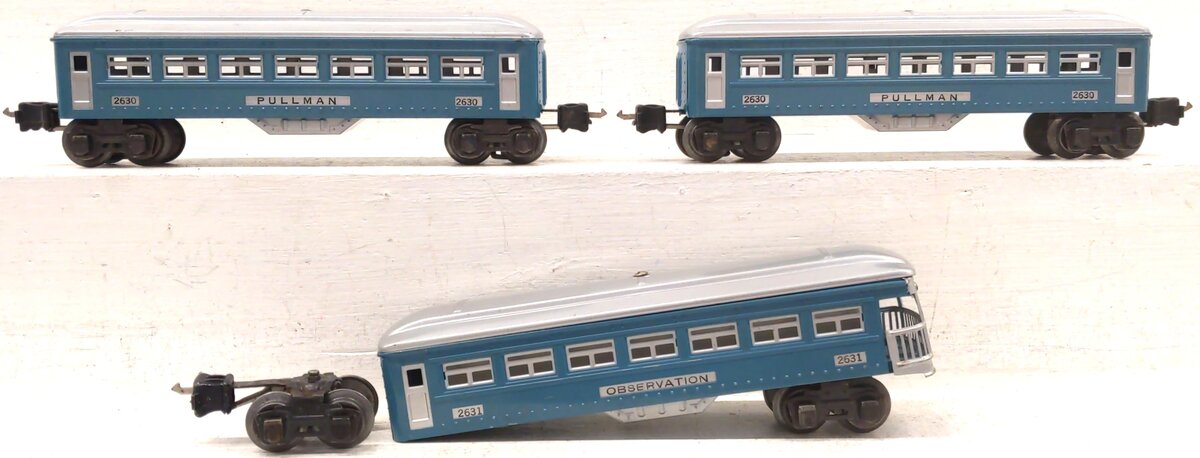 Lionel 2630S Vintage O Prewar Tinplate Blue/Silver Passenger Cars (Set of 3) VG