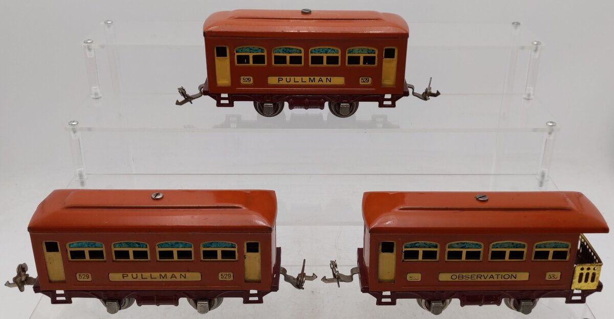 Lionel 529S Vintage O Prewar Terra Cotta Passenger Car Set: 529, 529, 530 (3)