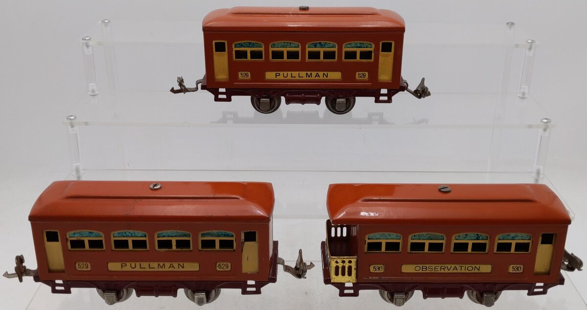 Lionel 529S Vintage O Prewar Terra Cotta Passenger Car Set: 529, 529, 530 (3)