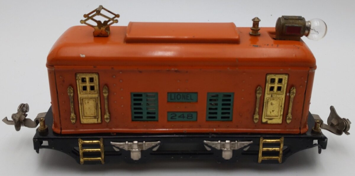 Lionel 248 0-4-0 Tinplate  Powered Electric Locomotive (Orange /Peacock) VG