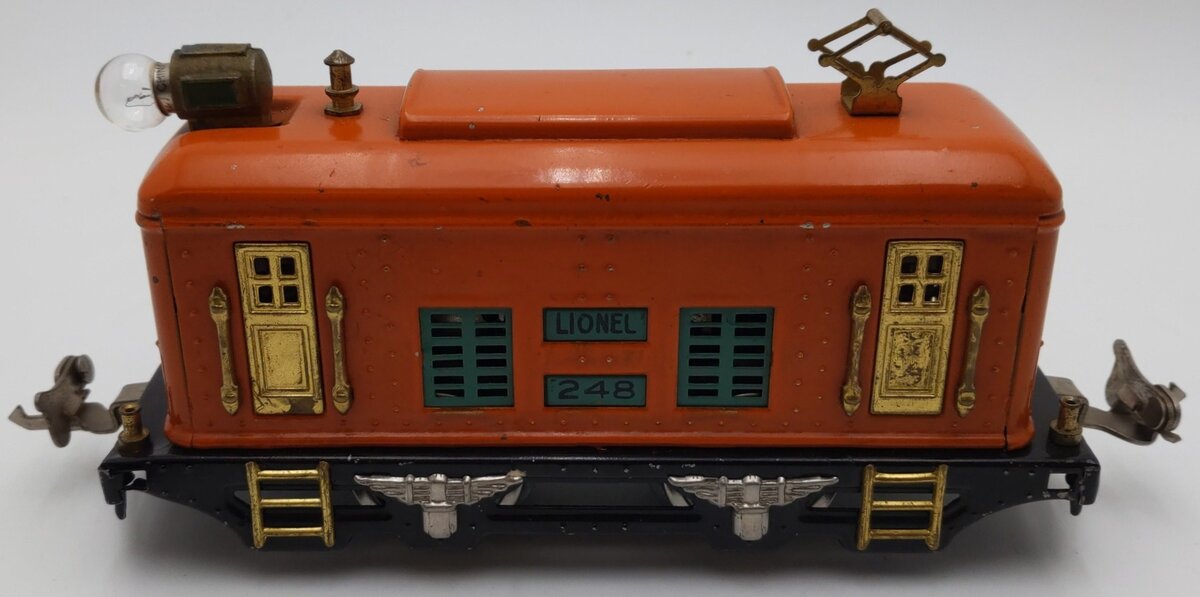 Lionel 248 0-4-0 Tinplate  Powered Electric Locomotive (Orange /Peacock) VG