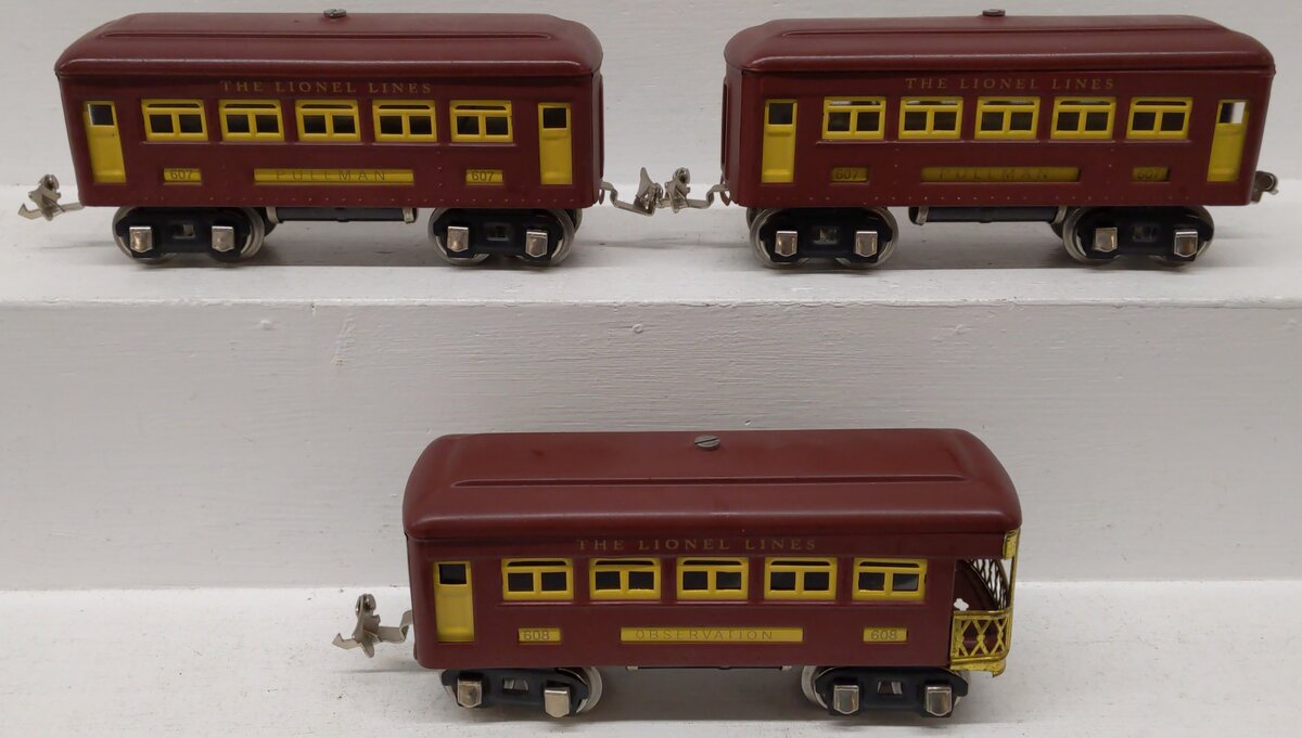 Lionel 607/608 Vintage O Lionel Lines Tinplate Pullman & Observation Cars [3]