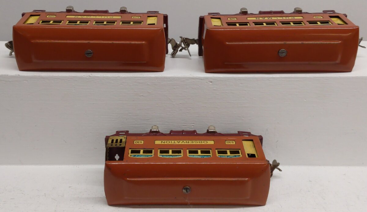 Lionel 529S Vintage O Prewar Terra Cotta Passenger Car Set: 529, 529, 530 (3)