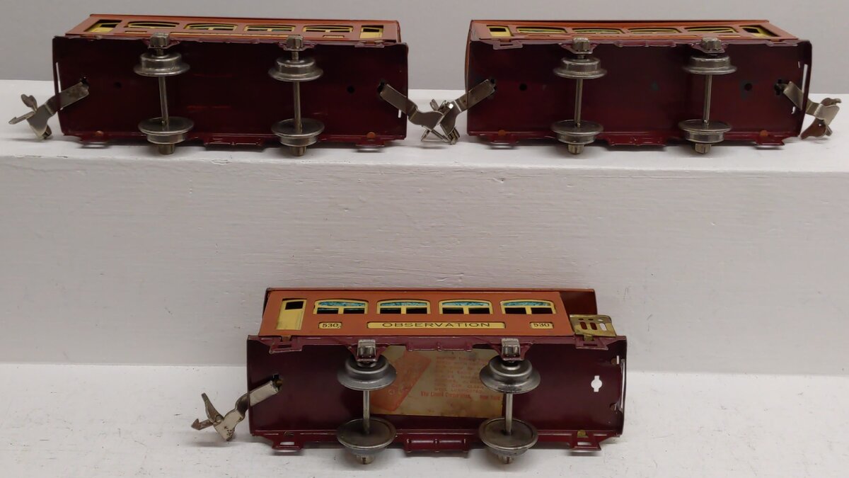 Lionel 529S Vintage O Prewar Terra Cotta Passenger Car Set: 529, 529, 530 (3)