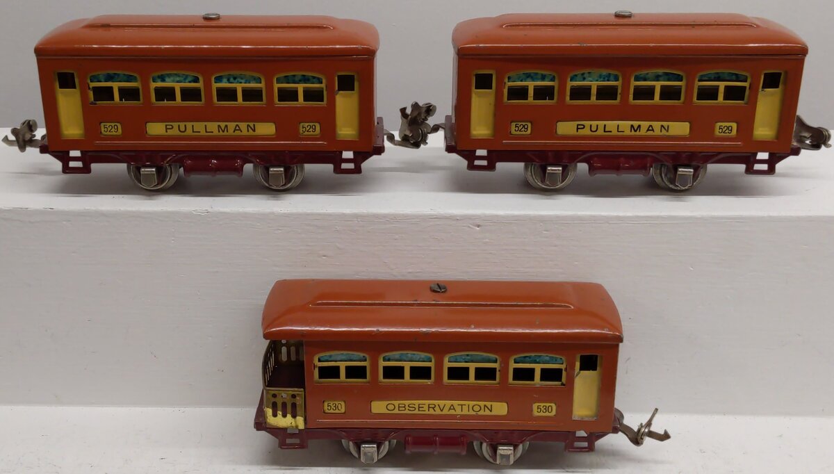 Lionel 529S Vintage O Prewar Terra Cotta Passenger Car Set: 529, 529, 530 (3)