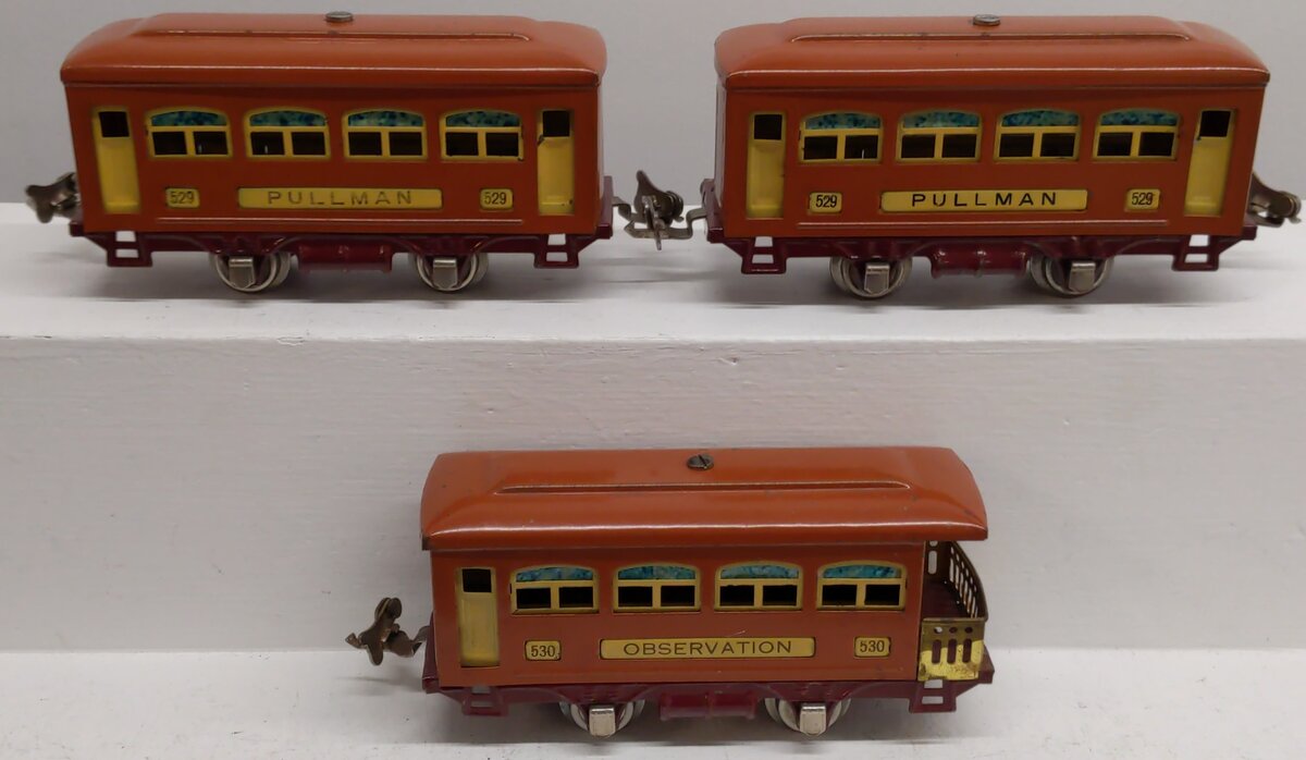 Lionel 529S Vintage O Prewar Terra Cotta Passenger Car Set: 529, 529, 530 (3)