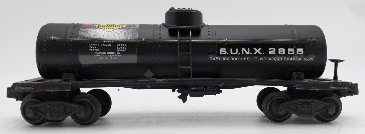 Lionel 2855 Vintage O Gauge Postwar Sunoco Black Semi-Scale Tank Car VG