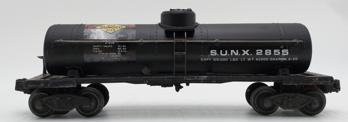 Lionel 2855 Vintage O Gauge Postwar Sunoco Black Semi-Scale Tank Car VG
