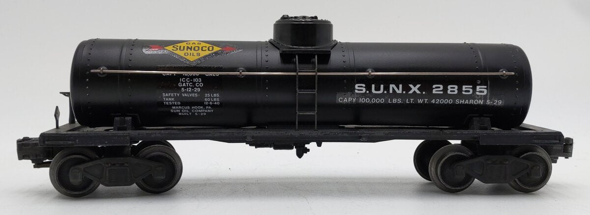 Lionel 2855 Vintage O Gauge Postwar Sunoco Black Semi-Scale Tank Car VG