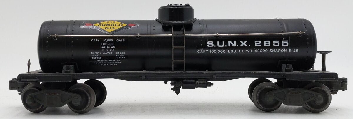 Lionel 2855 Vintage O Gauge Postwar Sunoco Black Semi-Scale Tank Car VG