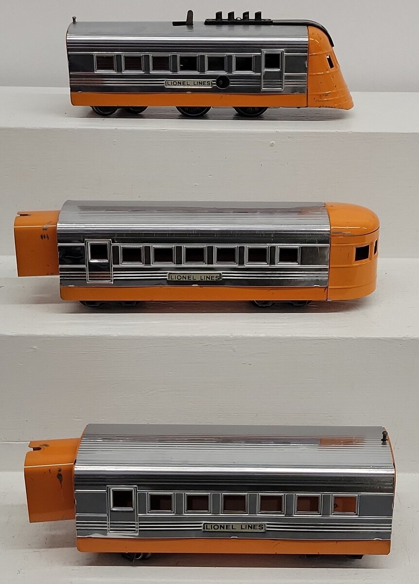Lionel Vintage O 1700E, 1701 and 1702 Orange Junior Streamline Set VG