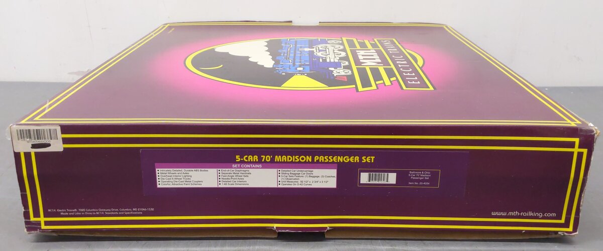 MTH 20-4054 O Scale Baltimore & Ohio 70' Madison Passenger 5 Car Set EX/Box